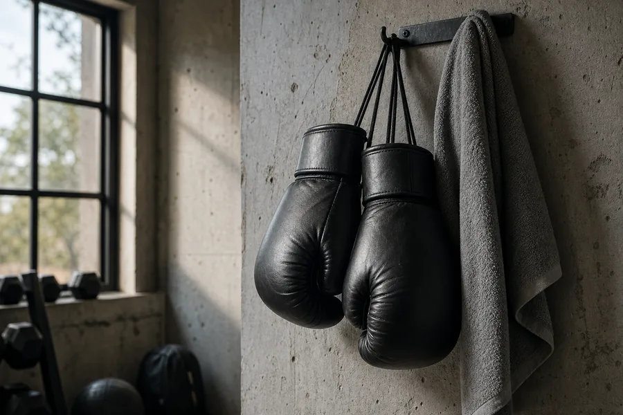 Gants suspendus serviette gym sombre